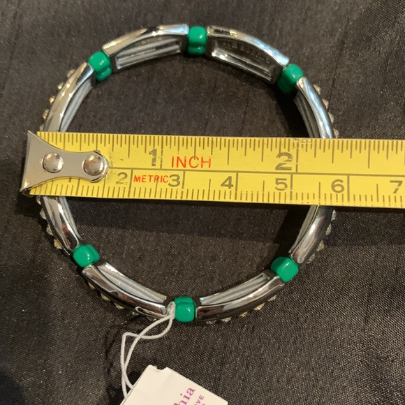 Lia Sophia silver tone bracelet with green beads and rhinestones - Picture 4 of 4